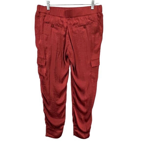 Hello Nite Satin Cargo Jogger Pants Womens S Rust Orange Pull On Pockets Utility - Picture 3 of 12